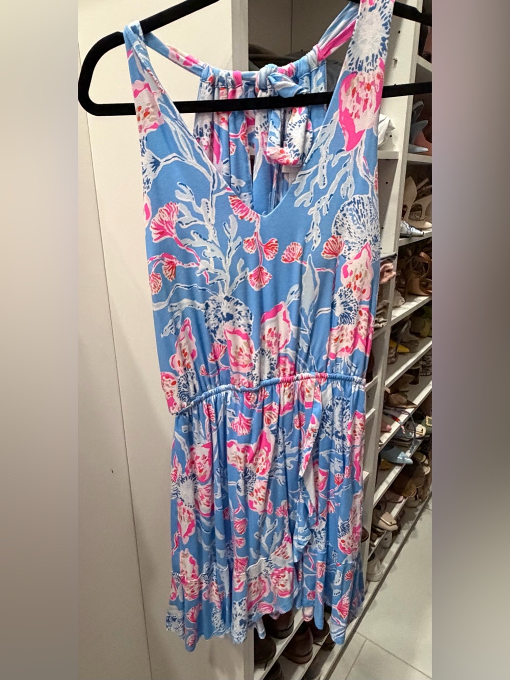 Lilly Pulitzer Light Blue Maxi Dress with Pink and White Floral Print